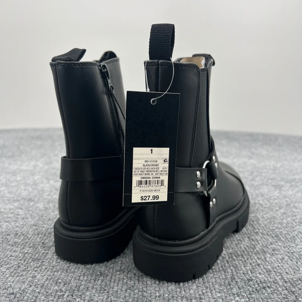 Art Class Crosby Ankle Boots Girls Kid‎ Size 1 Black Harness Moto School NWT